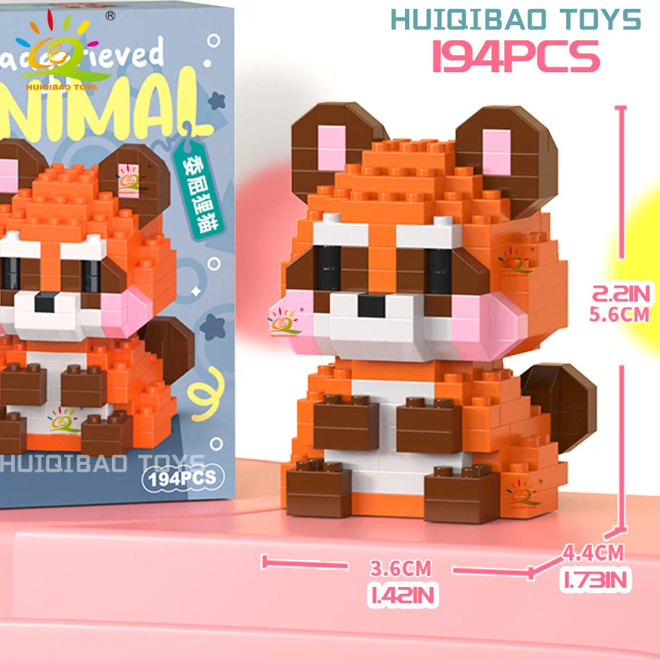 HUIQIBAO MINI Niedliches Haustier Tier Pinguin Modell Baustein Micro Set Stadt Cartoon Löwe Diamant Steine Lernspielzeug für Erwachsene