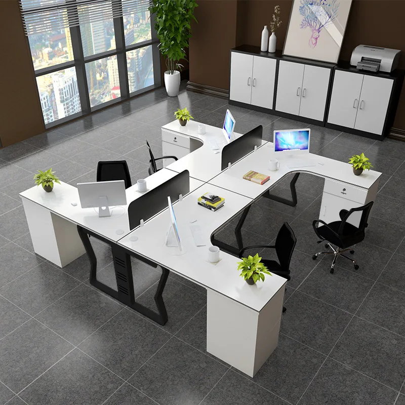 Simple and modern L-shaped staff office desk and chair combination workstation office screen