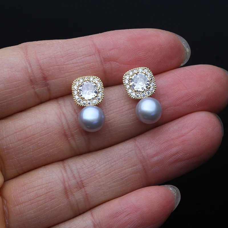 Real 18k Gold Plated Natural Freshwater Pearl Earrings Pin 925 Sterling Silver Pearl Stud Earrings For Women Wedding Gift