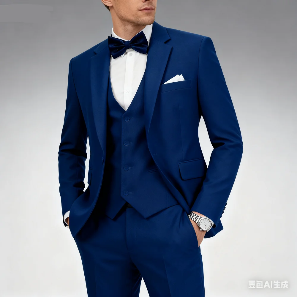 3 Pieces Notched lapel Men's Slim Fit Two-button Blazer Vest And Pants Set Groom Tuxedo Business Party Wedding Attire