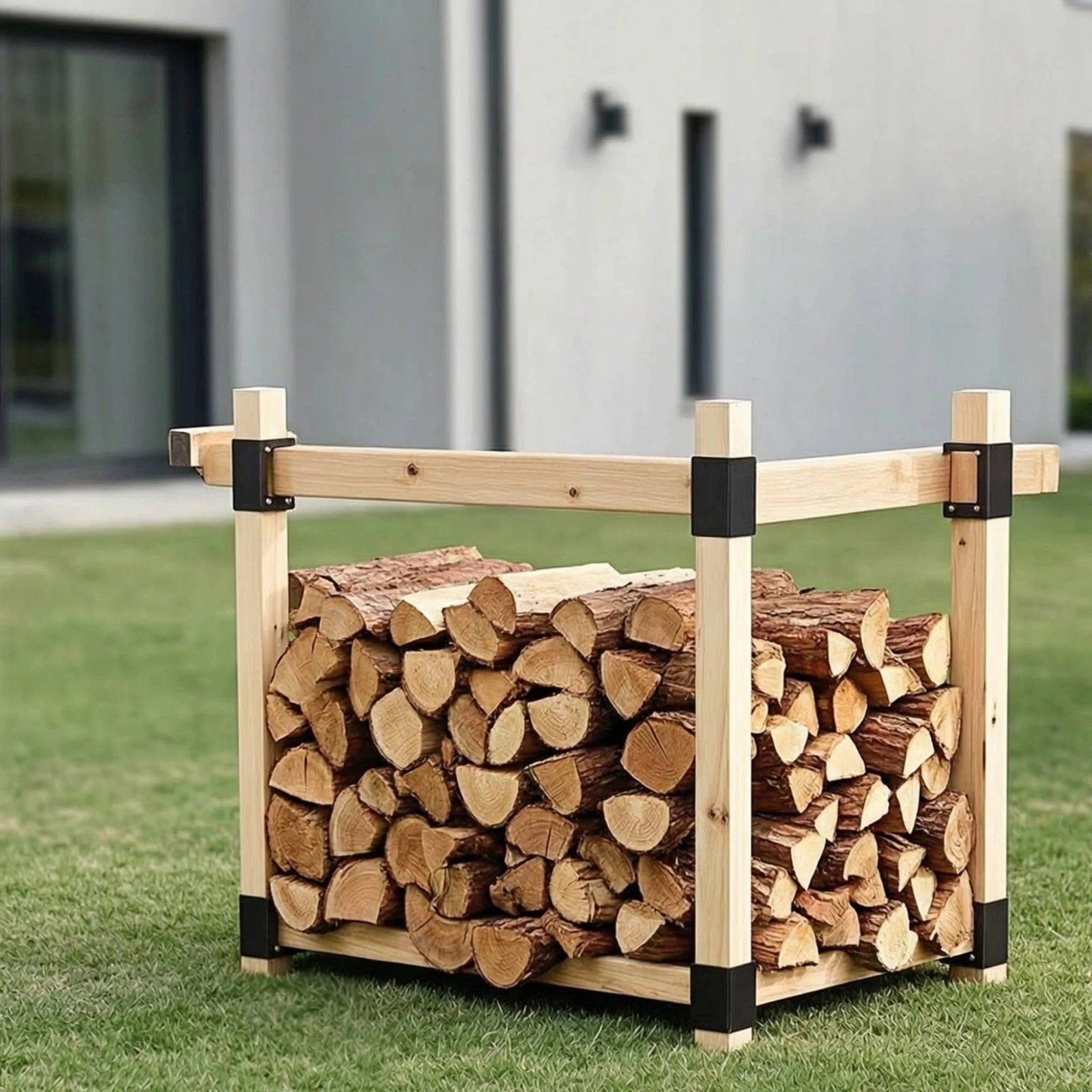 2 Pieces Log Rack Bracket with Screws Predrilled Firewood Rack Bracket Log Stacking Stand Easy to Assemble Powder Coated