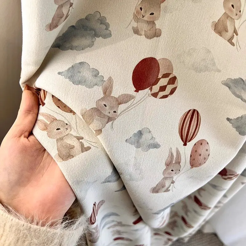 Balloon Bunny Cartoon Children's Room Girl's Room Living Room Bedroom Thickened Blackout Chenille Curtains Partition Curtains