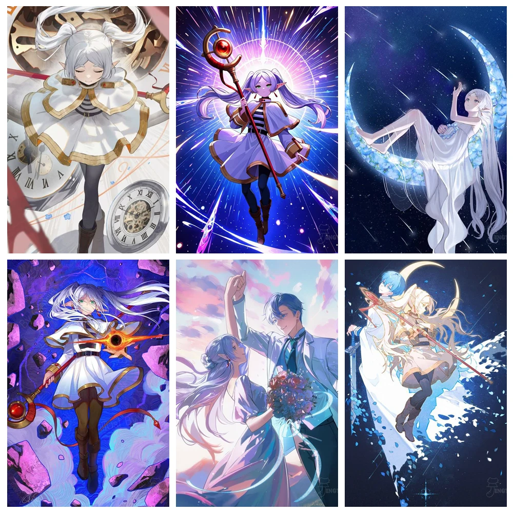 Anime Frieren: Beyond Journey’s Popular Characters 5D-Diamantgemälde, Stickerei, Kreuzstich, handgefertigt, Heimdekoration, Geschenk