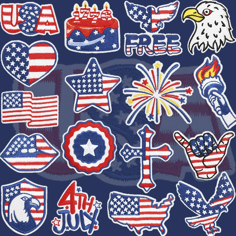 

USA Independence Day Iron On Embroidered Patches Badge DIY Clothes Hats Patches Decorations