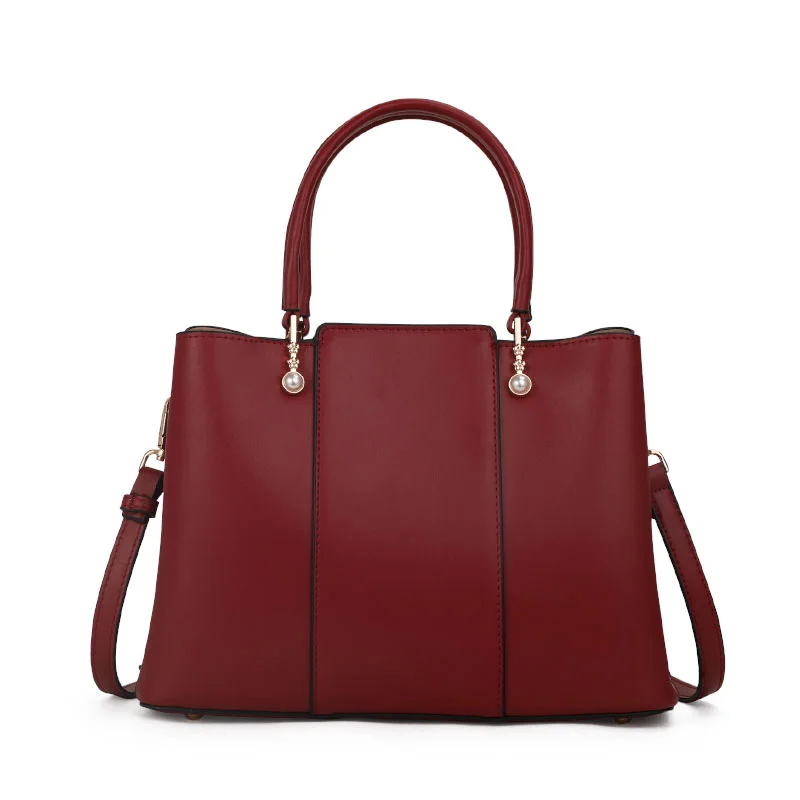 Aidrani Top Layer Leather Women Tote Bag, Houndstooth Panel Handbag with Pearl Decor, Multi-Pocket Purse for Travel