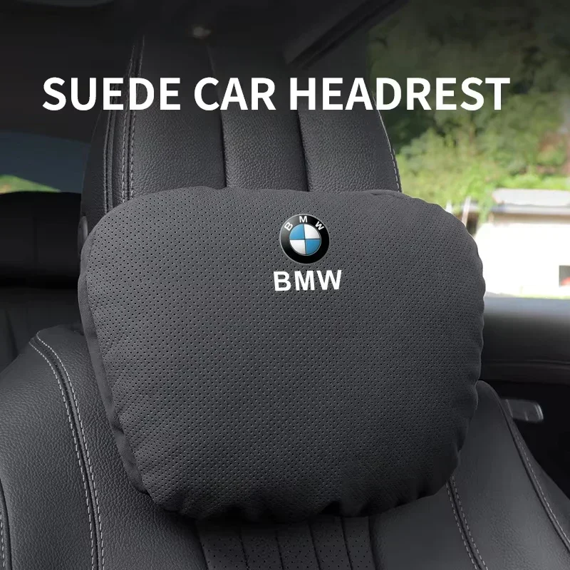 Suede Punching Car Headrest Neck Support Pillow Badge for BMW E46 E90 E91 E87 E39 F10 F20 F30 F45 G02 G20 G30 G21 X5 X3 X7 X6