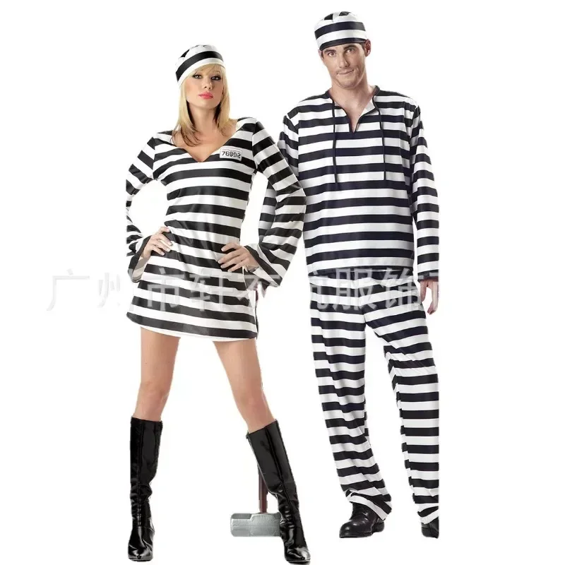 Halloween Cosplay Anime Costumes Classic Stripes Prisoner Stage Costumes Performance Costumes Men and Women Prison Uniforms