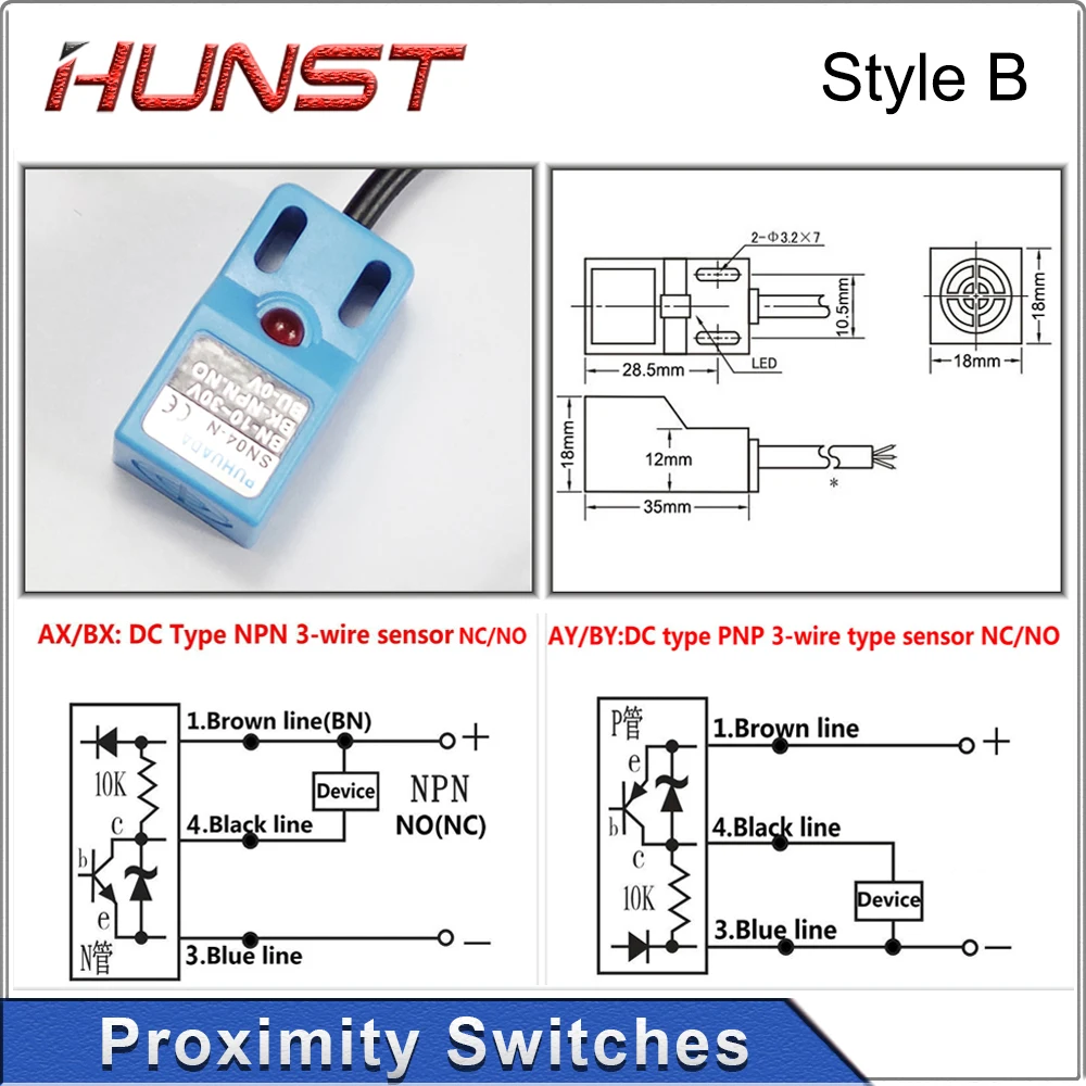 Imagem -04 - Hunst Sensor de Proximidade Indutiva Faça Você Mesmo Peças Cnc Laser Endstops Interruptor de Limite Npn Toque Interruptor