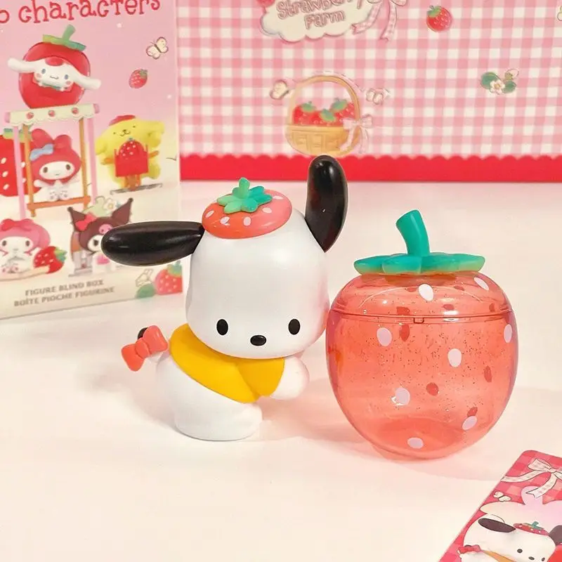 Sanrio Family Strawberry Farm Series Blind Box Cute Melody Kuromi Anime Figure Mini Doll Cinnamoroll Figure Surprise Bag Toys