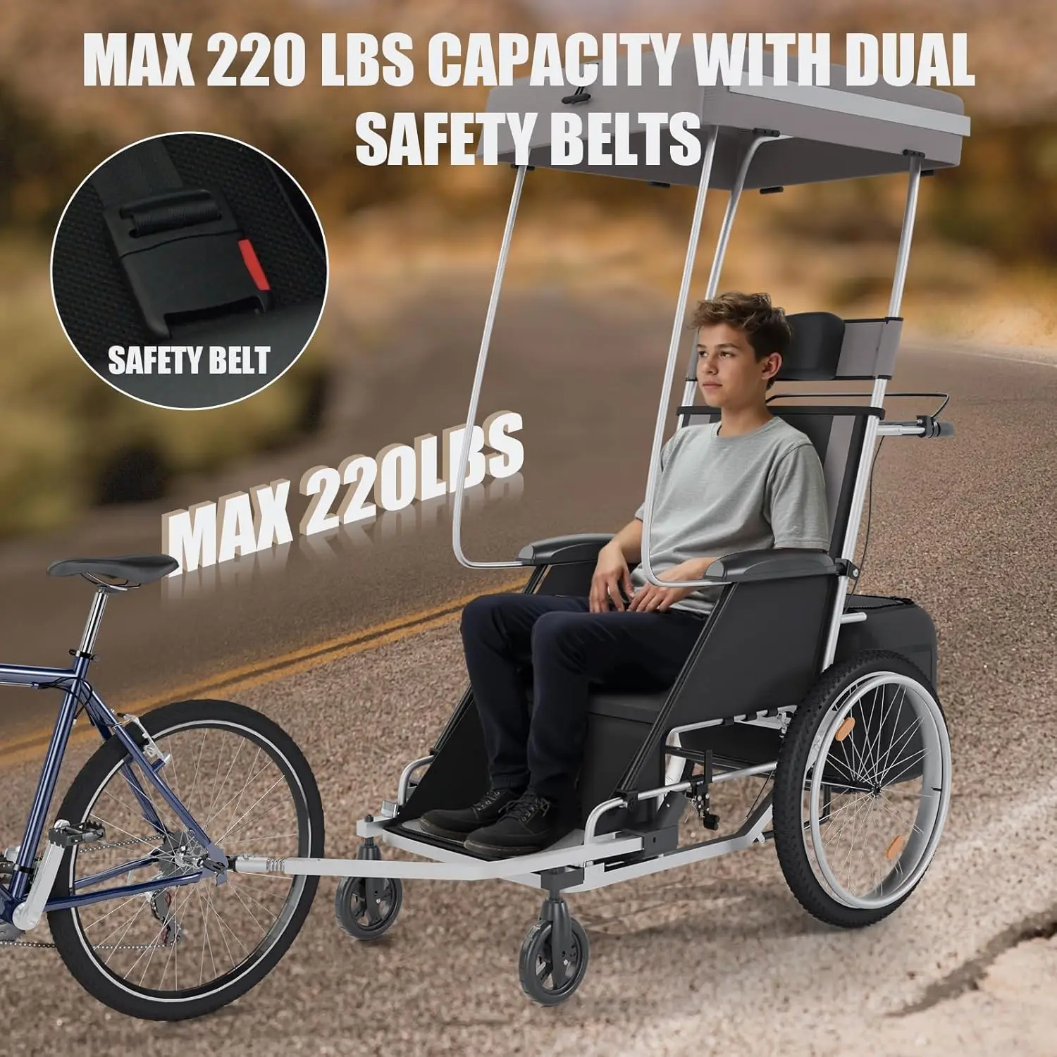 Remolque de bicicleta plegable 2 en 1, capacidad de 165-220 libras, cubierta de protección, rueda giratoria delantera, accesorio de seguridad, asiento de remolque