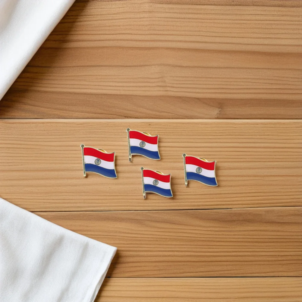 

4Pcs Paraguayan Flag Lapel Pins Iron Metal Badge Durable Enamel Coated National Pride Patriotic Accessories for Suits Shirts