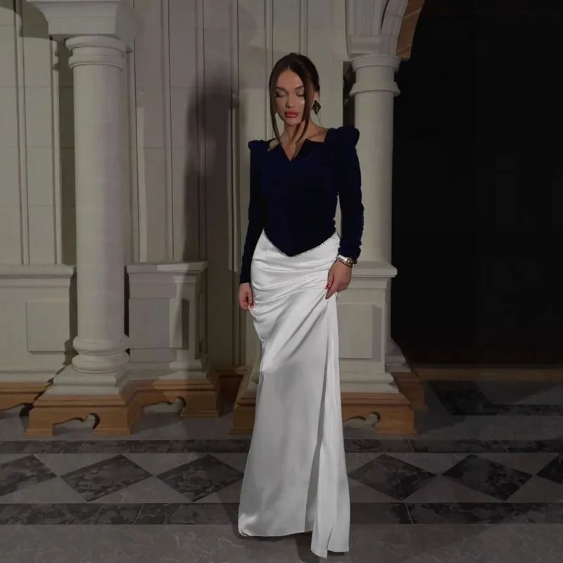 

Elegant Women Skirt Set Sexy Long Sleeve Bandage Shirt Top Ruched Bodycon Mermaid Skirt Two Piece Set Luxury Celebrity Outfits