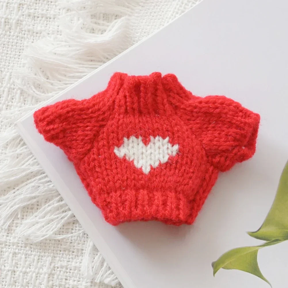 Mini ropa para muñecas, accesorios para Labubu para muñeca elfo, tejido de Navidad, amor retorcido, suéter de Papá Noel sólido, ropa