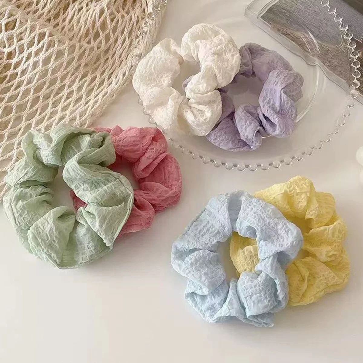7 Stück Neue Gänseblümchen/Crêpe-Haargummis, Süßes Temperament, Vielseitig für den Alltag, Plissierte Haargummis für Pferdeschwänze und Dutt – Detail 2