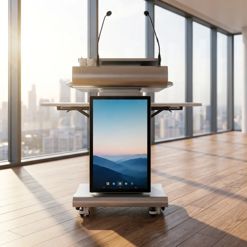 Custom Smart LCD Touch Screen Lectern Podium Motorized Lift Angle Adjustment Capacitive Touch Control CloudBased Indoor 1 Year
