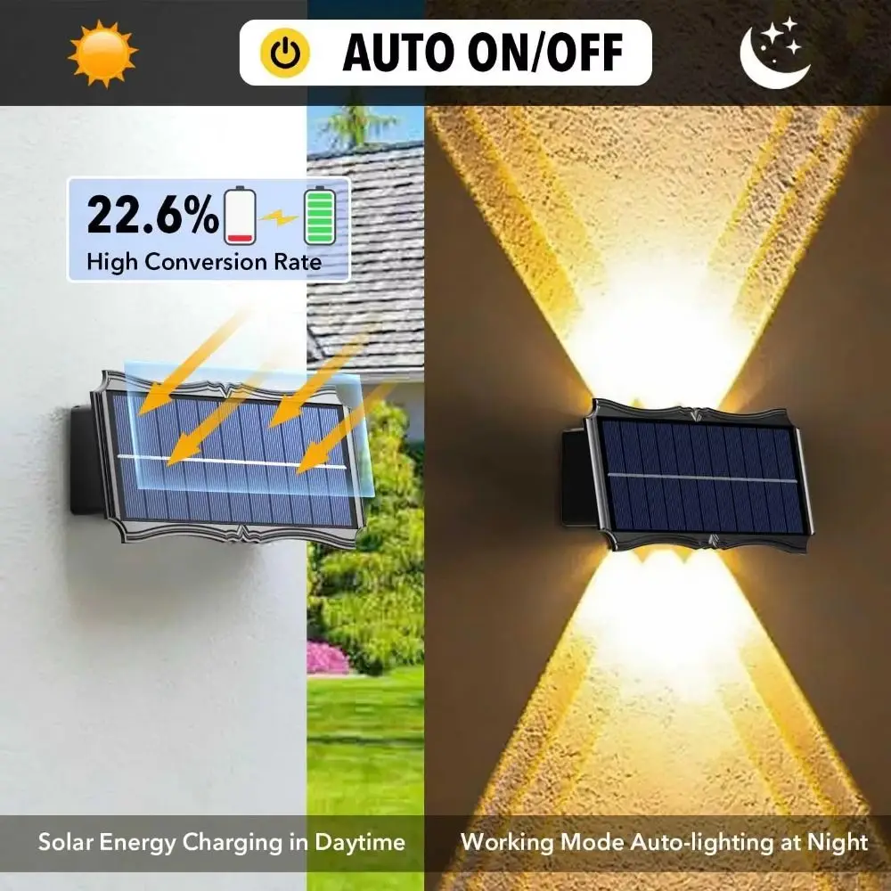 Up and Down Luminous Solar Wall Lamp Modern Minimalist Outdoor Solar LED Light Spotlight Dimming Rustproof Solar Led Wall Light
