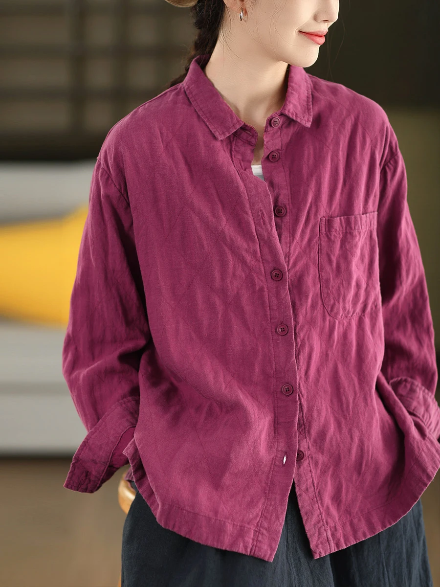 

Льняная рубашка YuanYuanMei Heavyweight Sand Waed из 100% льна, винтажная, с длинным рукавом, отложным воротником, на одной пуговице, для осеннего сезона