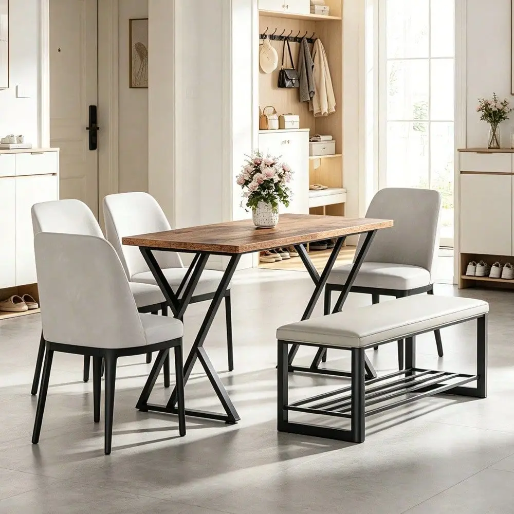 Modern Industrial Dining Table For 4 ,55 Rectangular SpaceSaving Table,Waterproof Wooden Top, Heavy Duty Metal Frame, Ergonomic