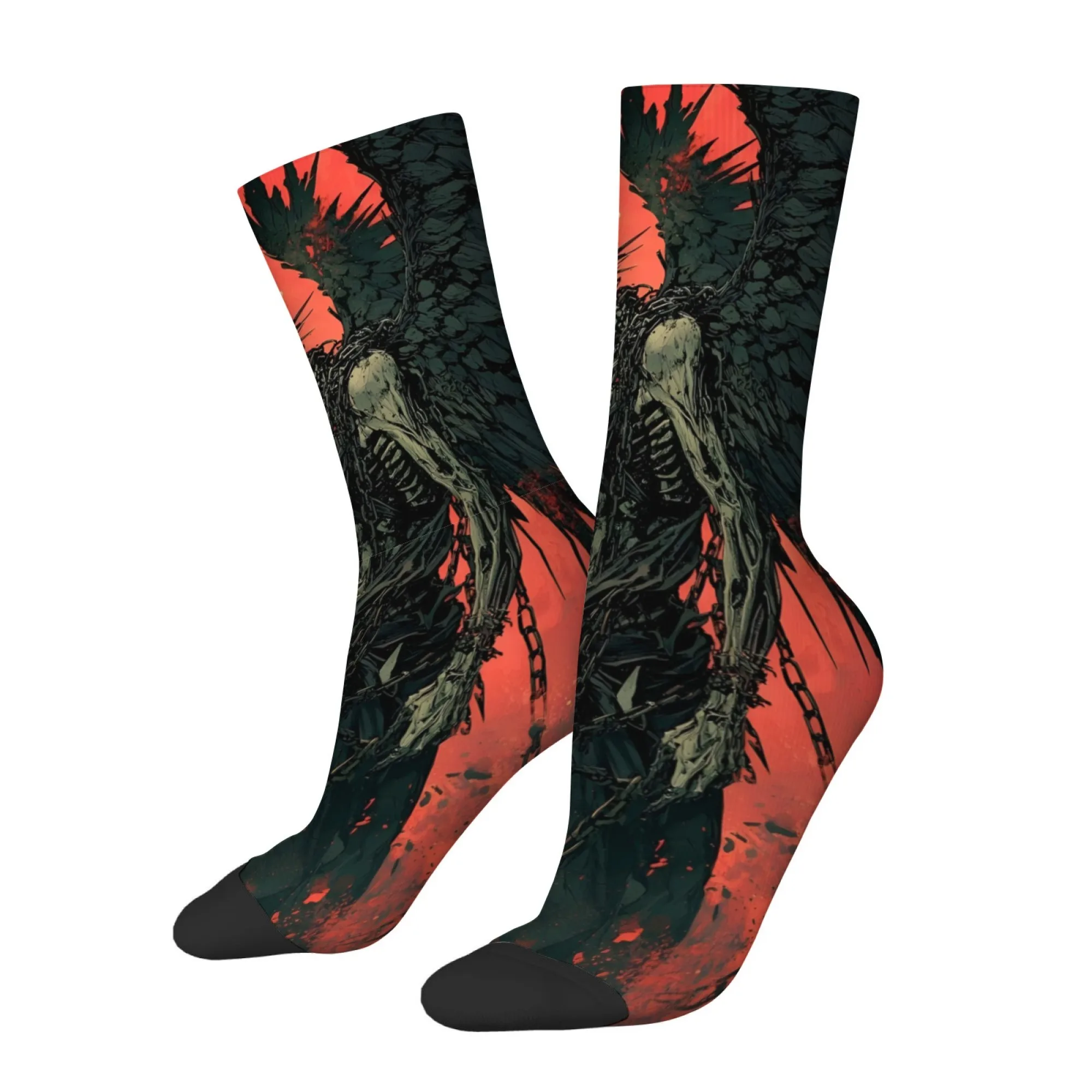 Fallen Angel Skull Socks Non-slip Elastic Breathable Men's Socks Travel Casual Hiking Street Hip Hop Trendy Compression Socks