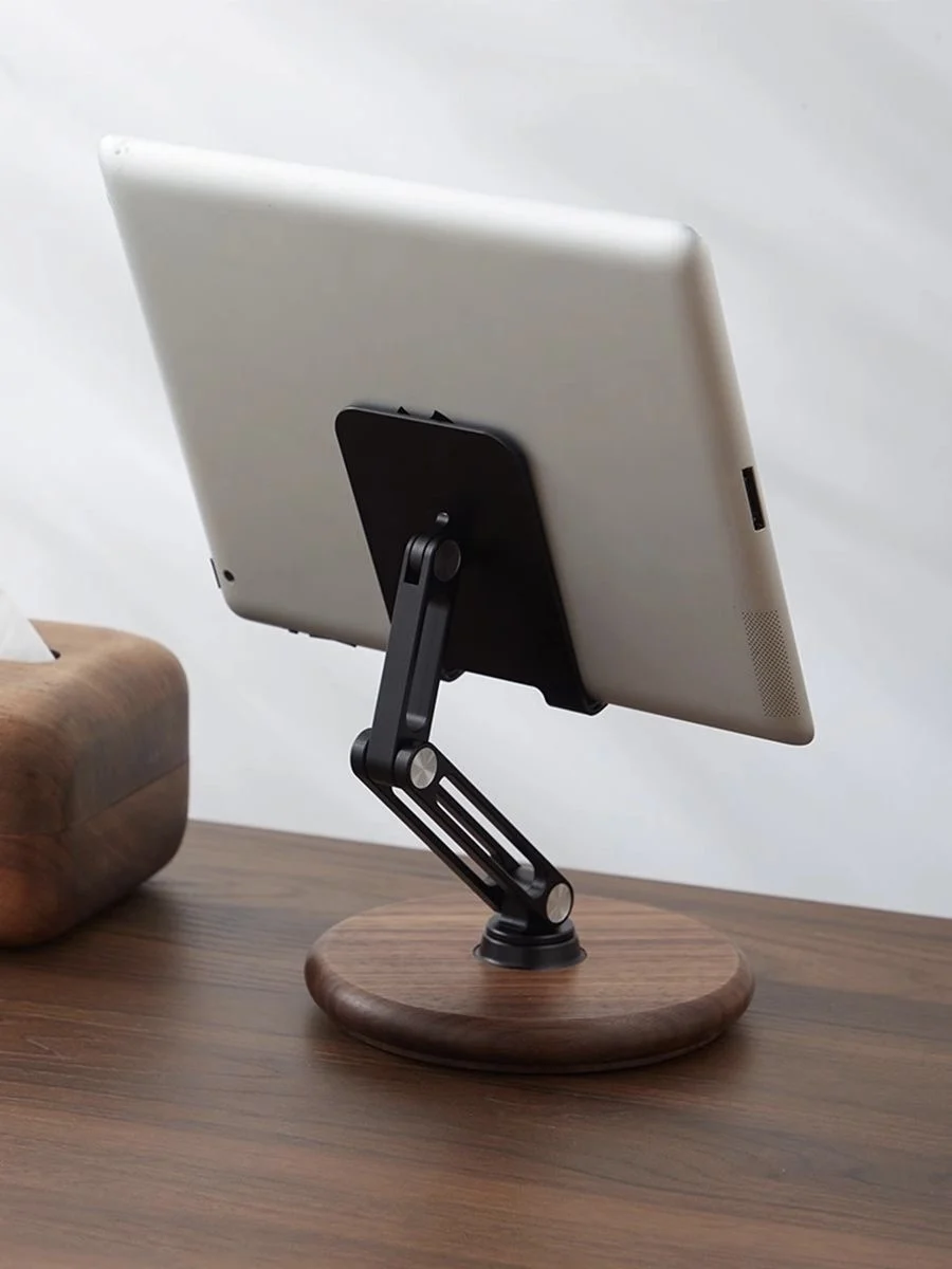 Solid wood high-end lazy mobile phone tablet bracket folding lift 360 rotating drama watching artefact desktop live broadcast br
