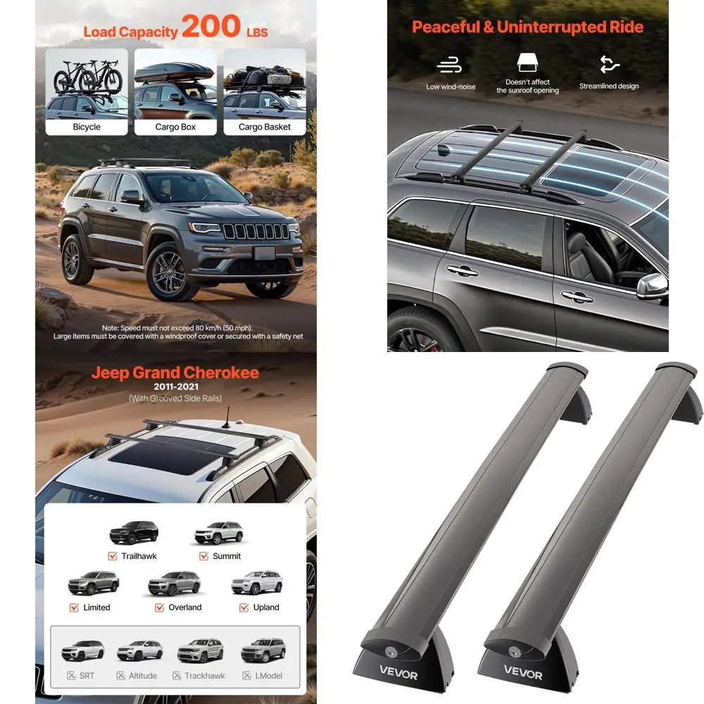

Алюминиевые запираемые поперечины багажника на крышу для Jeep Grand Cherokee 2011-2021 гг., рифленые направляющие, вместимость 200 фунтов, багажник