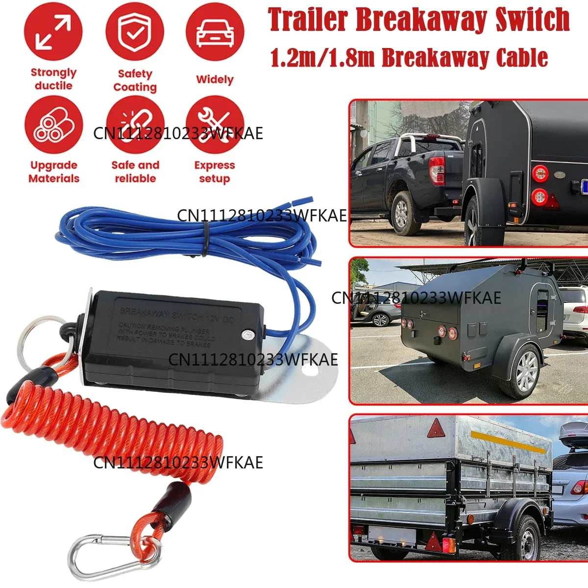 Trailer Breakaway Switch Electric Brake Switch Trailer Breakaway Cable for RV  Towing Caravan Camper Car waterproof