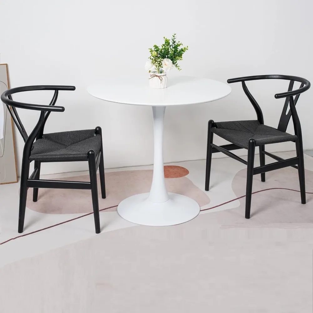 كراسي Y من الخشب الصلب على طراز منتصف القرن مع مساند للذراعين، مجموعة من 2، لمسة نهائية من الخشب الأسود، وسادة مقعد من القنب