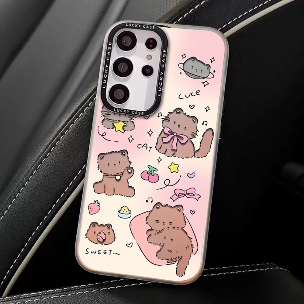 Casing ponsel kucing berongga merah muda lucu gradien untuk Huawei Mate 40 30 P50 P40 P30 Pro Nova 9 7 SE Honor 50 Matte penutup gradien Laser