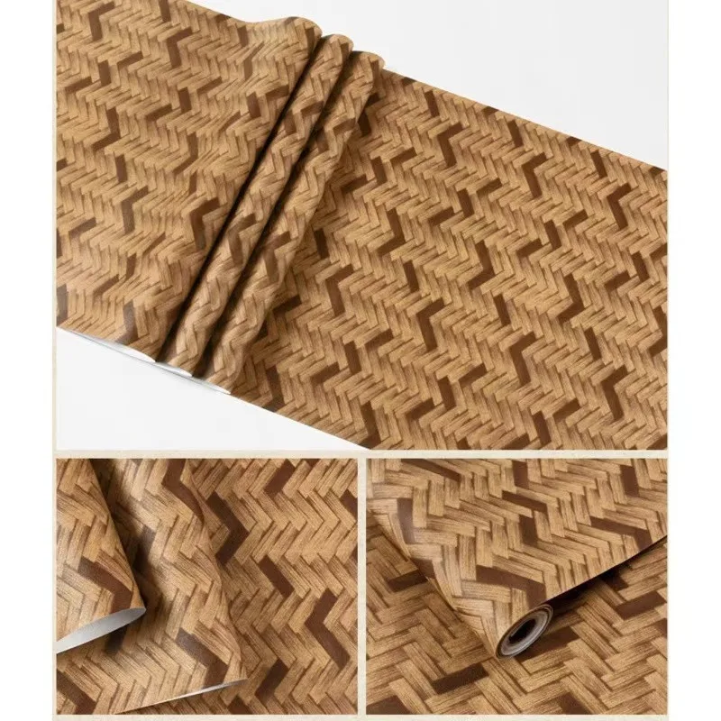Pvc New Chinese Style Reed Mat Pattern Self-adhesive Decorative Waterproof Wall Sticker for Living Room Wall Removable Wallpaper