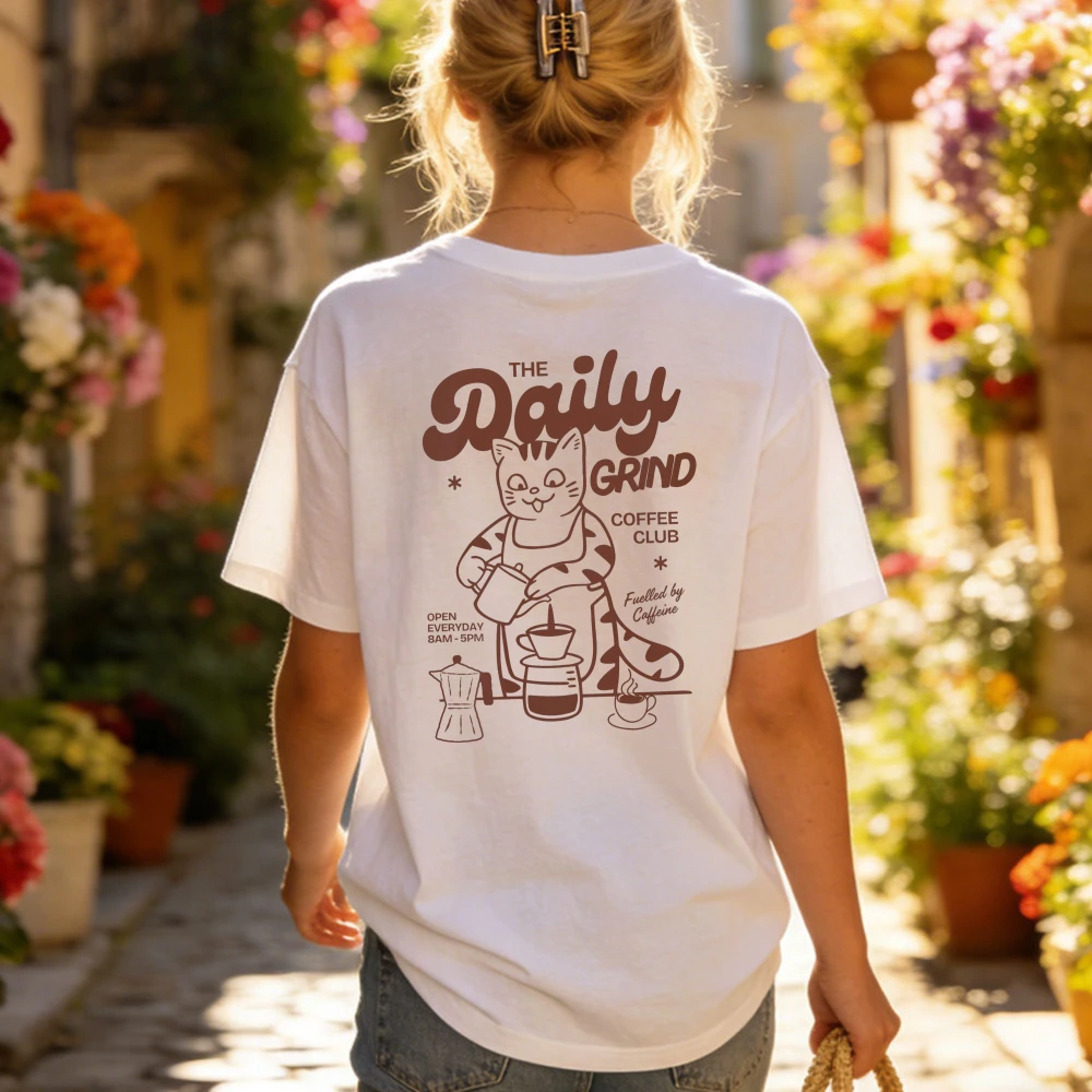 Funny Cat Coffee Shirt Gift for Cat Lovers Cute Feline Coffee Club Brunch Clothes Womens Clothing Graphic Print Summer Tops