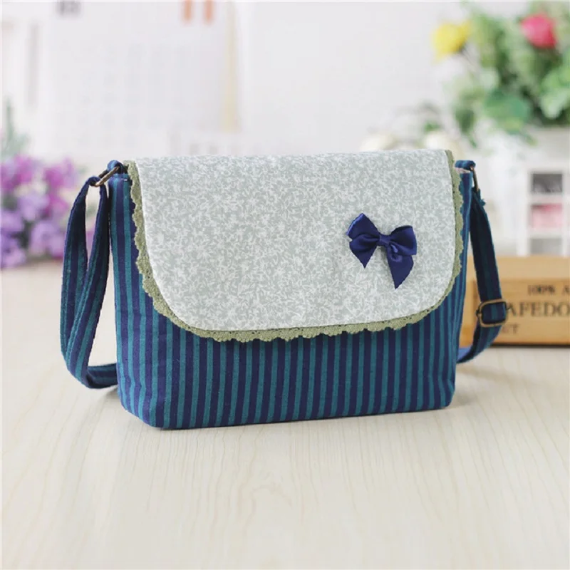 Women\'s Cotton Floral Striped Shoulder Cross-body Bag Brands 2024 Ladies Handbag Female Small Phone Purse Money Pouch for Girls