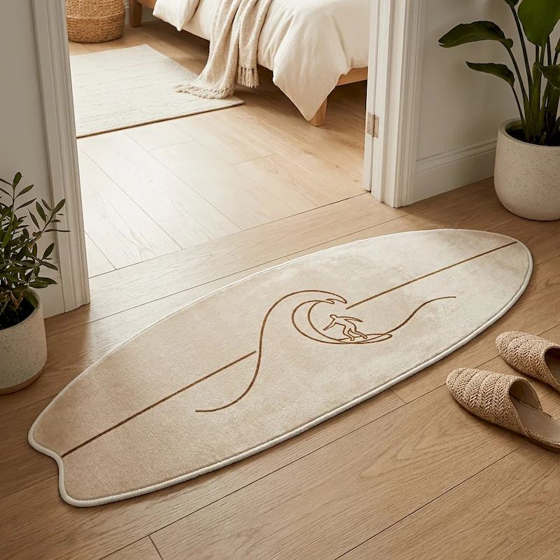 VIKAMA Surfboard Shaped Printed Wheel Carpet Soft Anti Slip Carpet Entrance Bedroom Unique Coastal Style Home Decoration