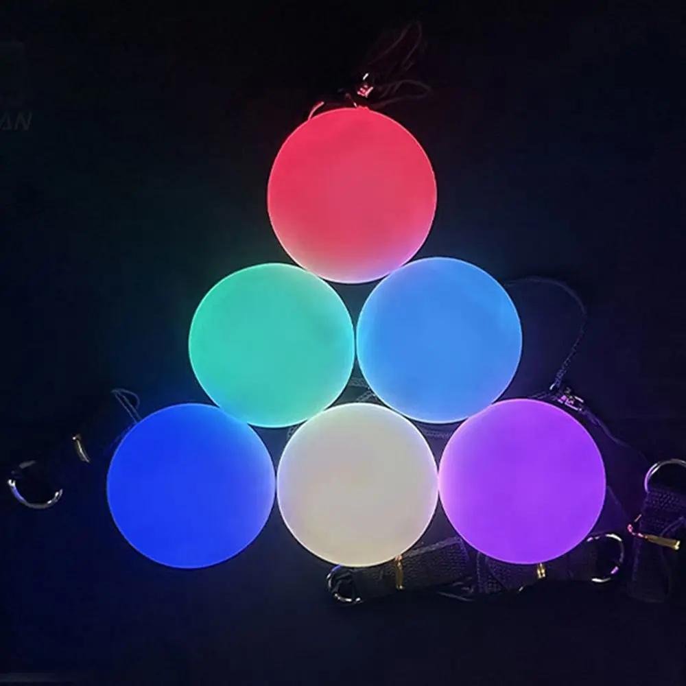 Bola de POI LED colorida, bola de lanzamiento luminosa portátil creativa para danza del vientre, accesorios de mano brillantes RGB estirables e impermeables