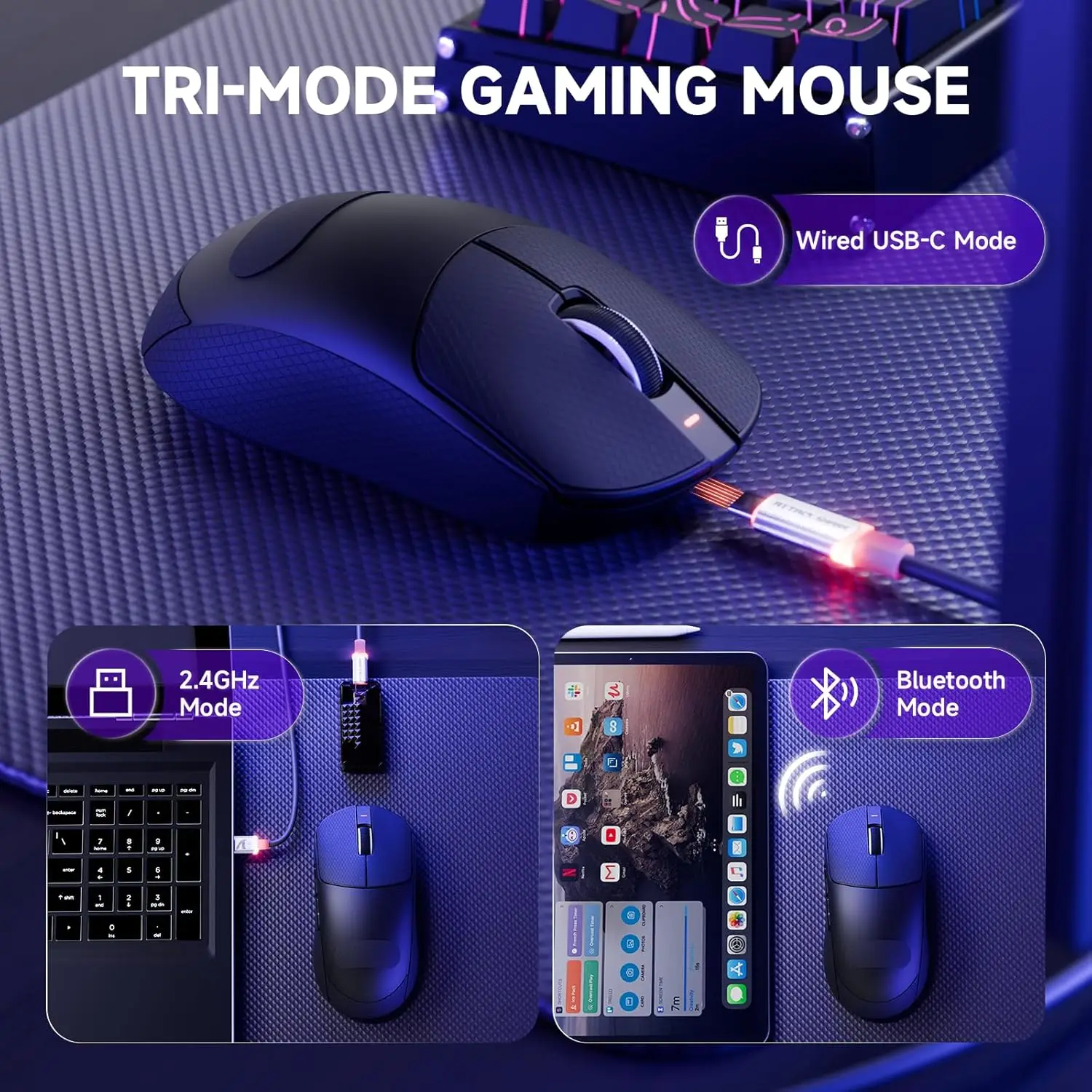 ماوس ألعاب لاسلكي Attack Shark X8 PRO 8K، مستشعر PAW3395PRO 40K DPI، شريحة Broadcom BK52820 ثلاثية الوضع، ماوس مريح Superlight #5