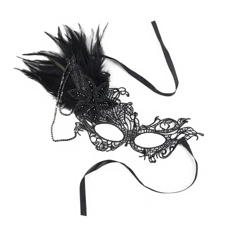 

652F Vintage Lace Masquerades Mask Rhinestones Decor Party Halloween Accessory