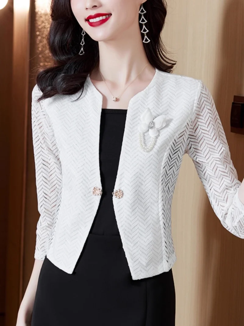 

Lace Mini Suit Short Jacket For Women Early Spring 2025 Korean Version Versatile Shawl Outer Wear Top W185