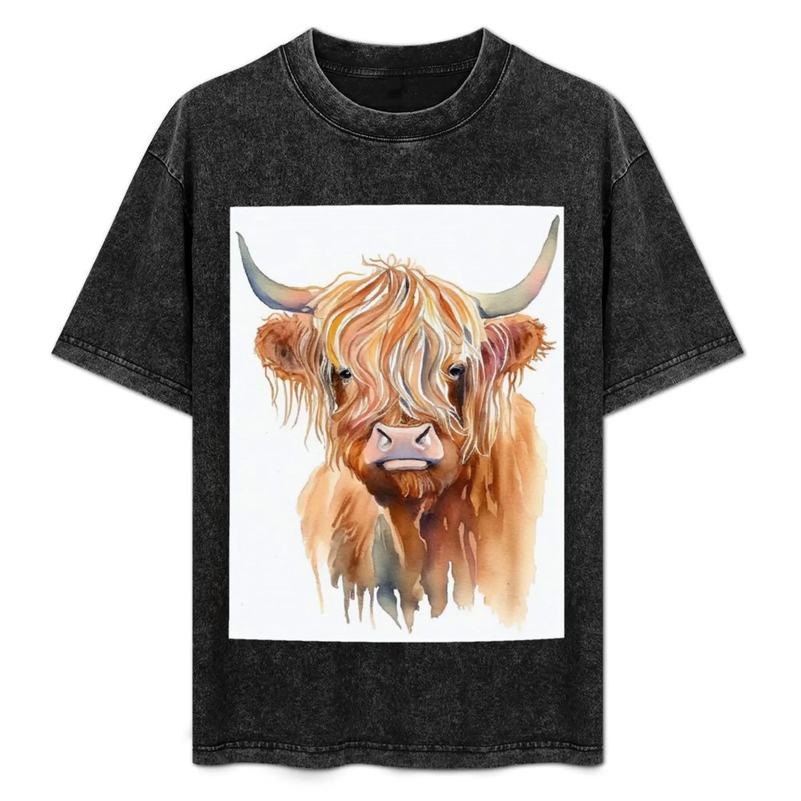 

Highland cow Watercolor Painting T-Shirt customizeds boys animal print football t shirt Funny t-shirt men t shirts