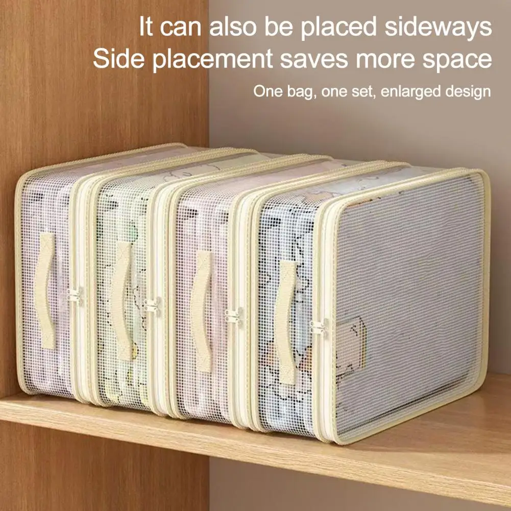 Clothing Storage Organizer Quilt Storage Bags Clothes Storage Bin with Lid Double Zipper Transparent Waterproof Closet Organizer