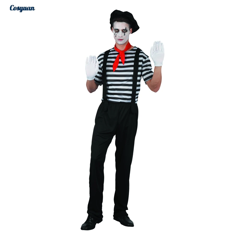 Costume de Mime Rayé pour Homme – Haut et Pantalon – Idéal pour Halloween, Fêtes, Déguisements et Carnaval