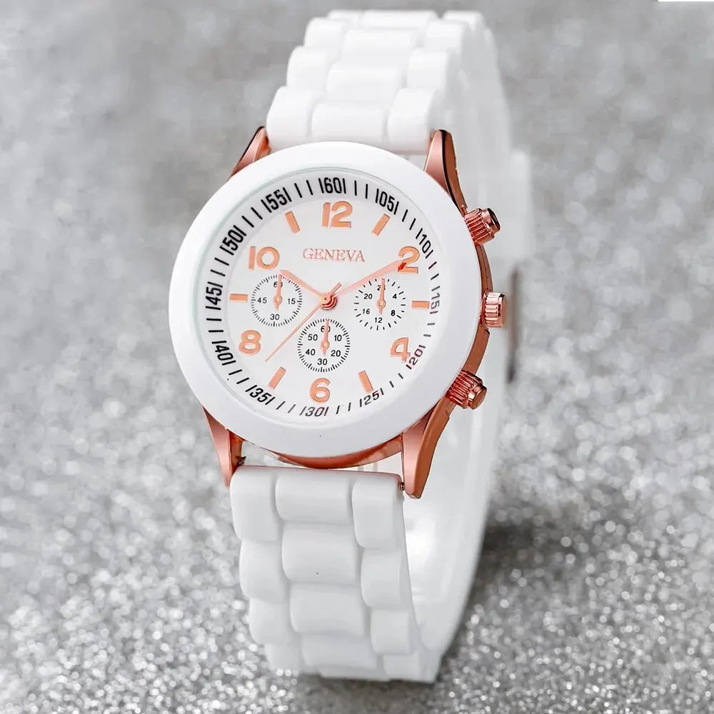 Fashion Women Watches Set White Silicone Jelly Quartz Watch Ladies Dress Wristwatch Gifts for Girls Relogio Feminino Reloj Mujer