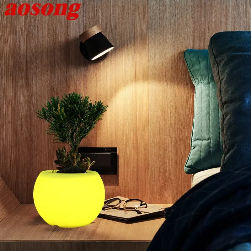 AOSONG New Product 16 Colors Desk Lamp With Remote Control Waterproof IP65 Plant Pot USB Table Lights for Home Villa Decoration