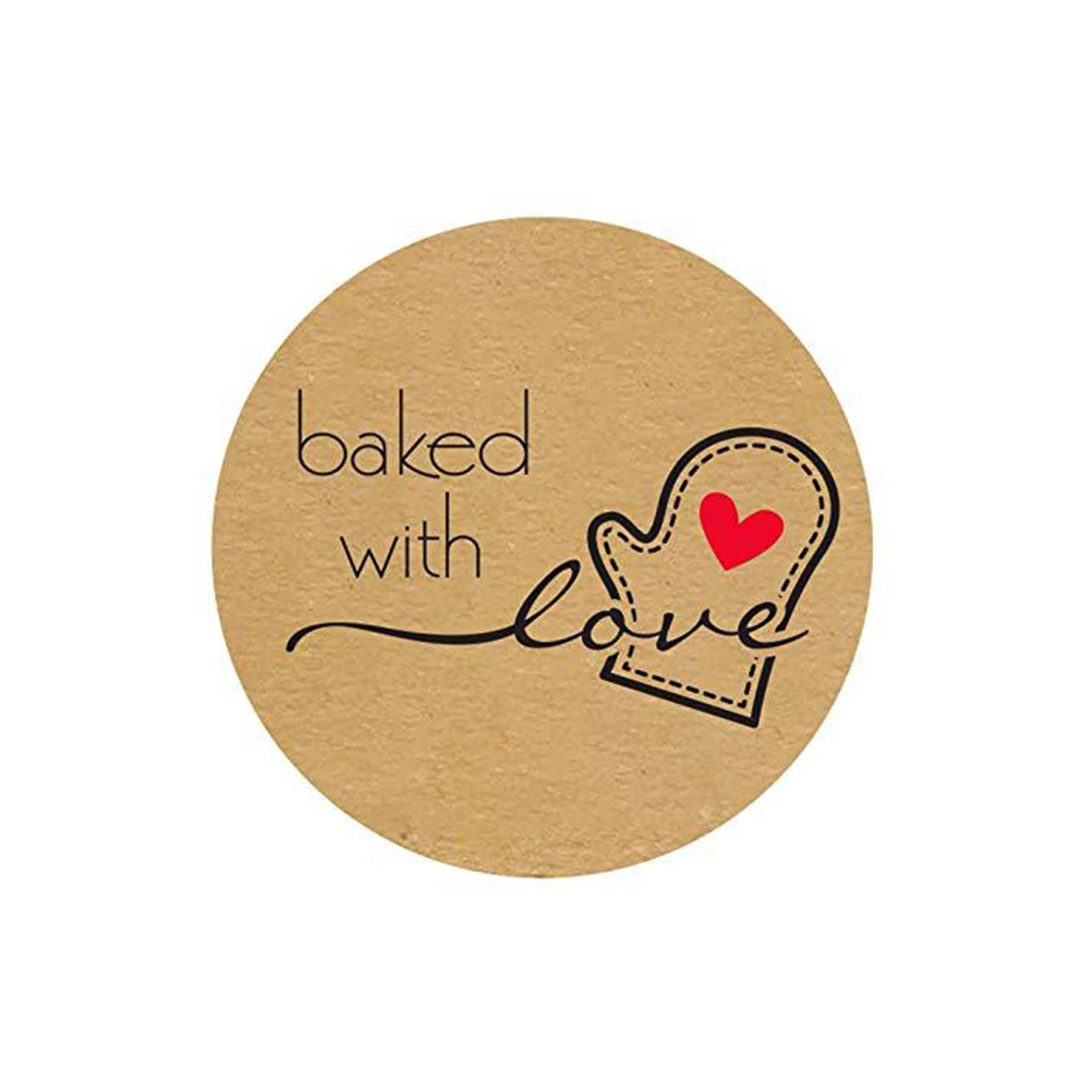 

Eco Friendly Round Baking with Love Stickers for Cookie Bags Candy Bags Packaging Decoration DIY Craft Supplies
