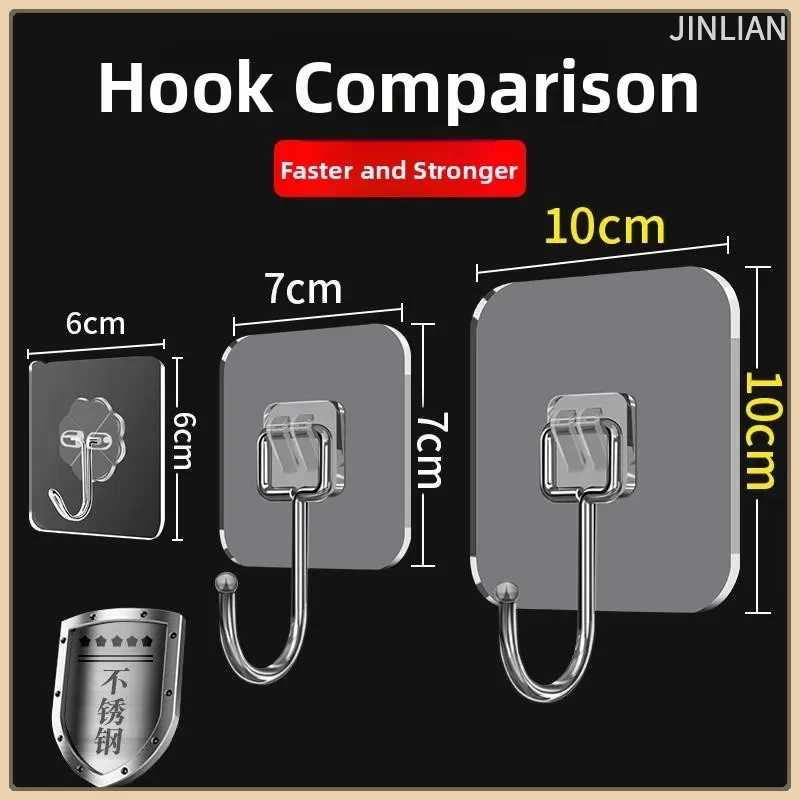 Stainless Steel Adhesive Wall Hook Strong Kitchen Curtain Projection Instrument No Punching Required Rotatable Storage Organizer