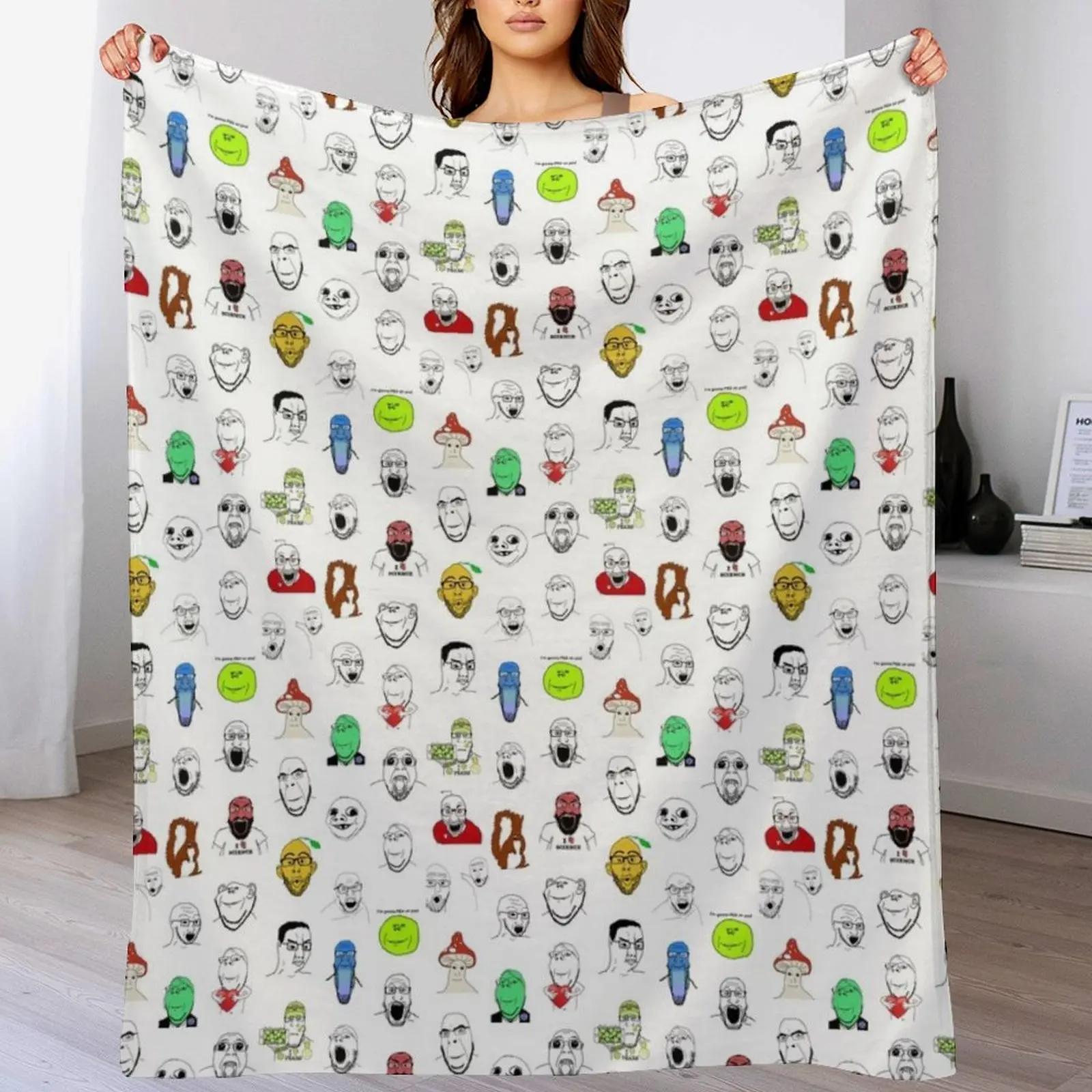 

Soyjak Collage Throw Blanket Multi Use Warm Blanket for Living Room Bedroom