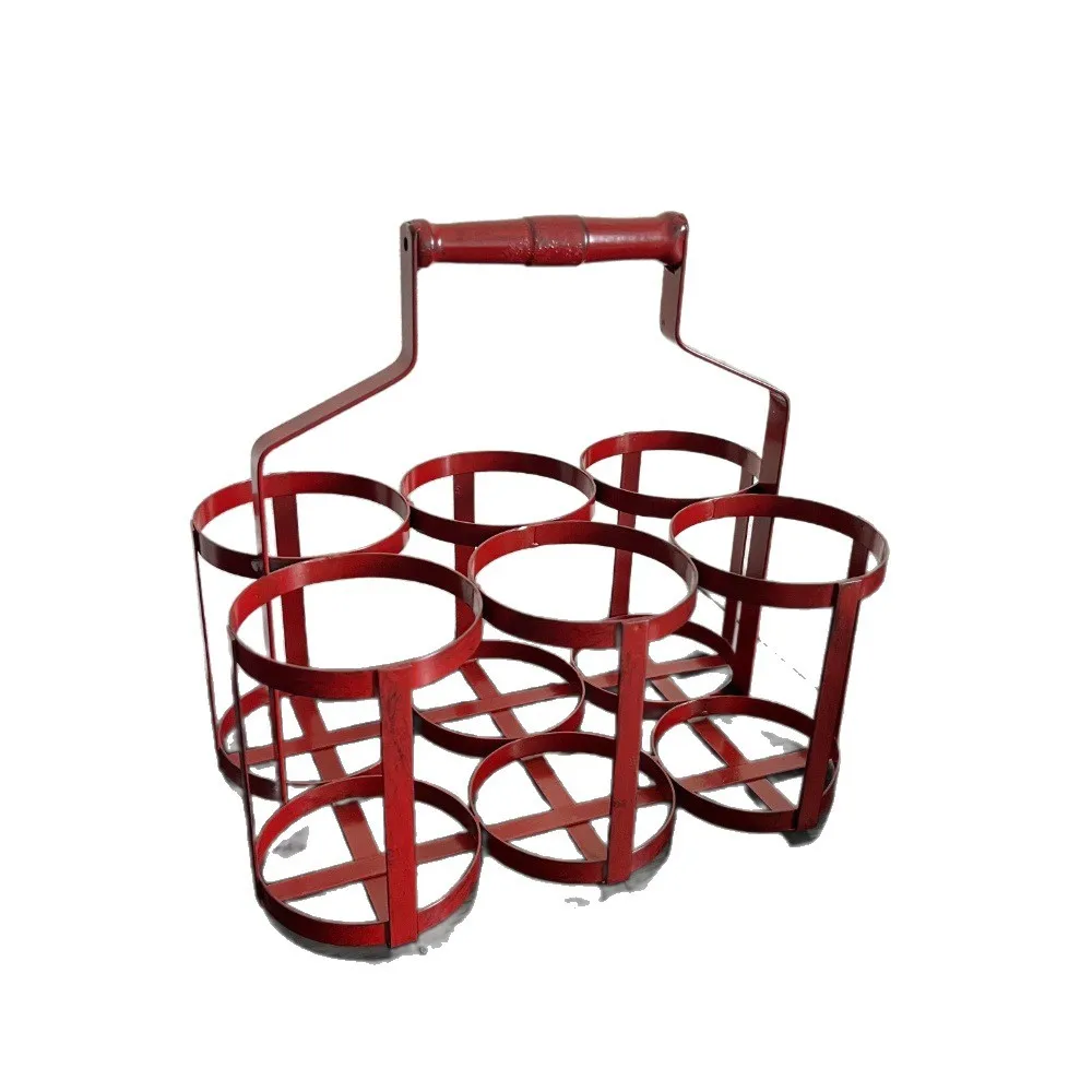 Beer storage rack, bar beer beverage basket, hand basket, wrought iron 6 bottle rack