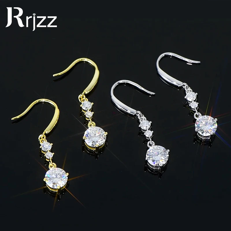 

Rrjzz Luxury 925 Sterling Silver Engagement Hook Earrings 1CT Round Moissanit Women Earrings with Certificate Wedding Jewelry
