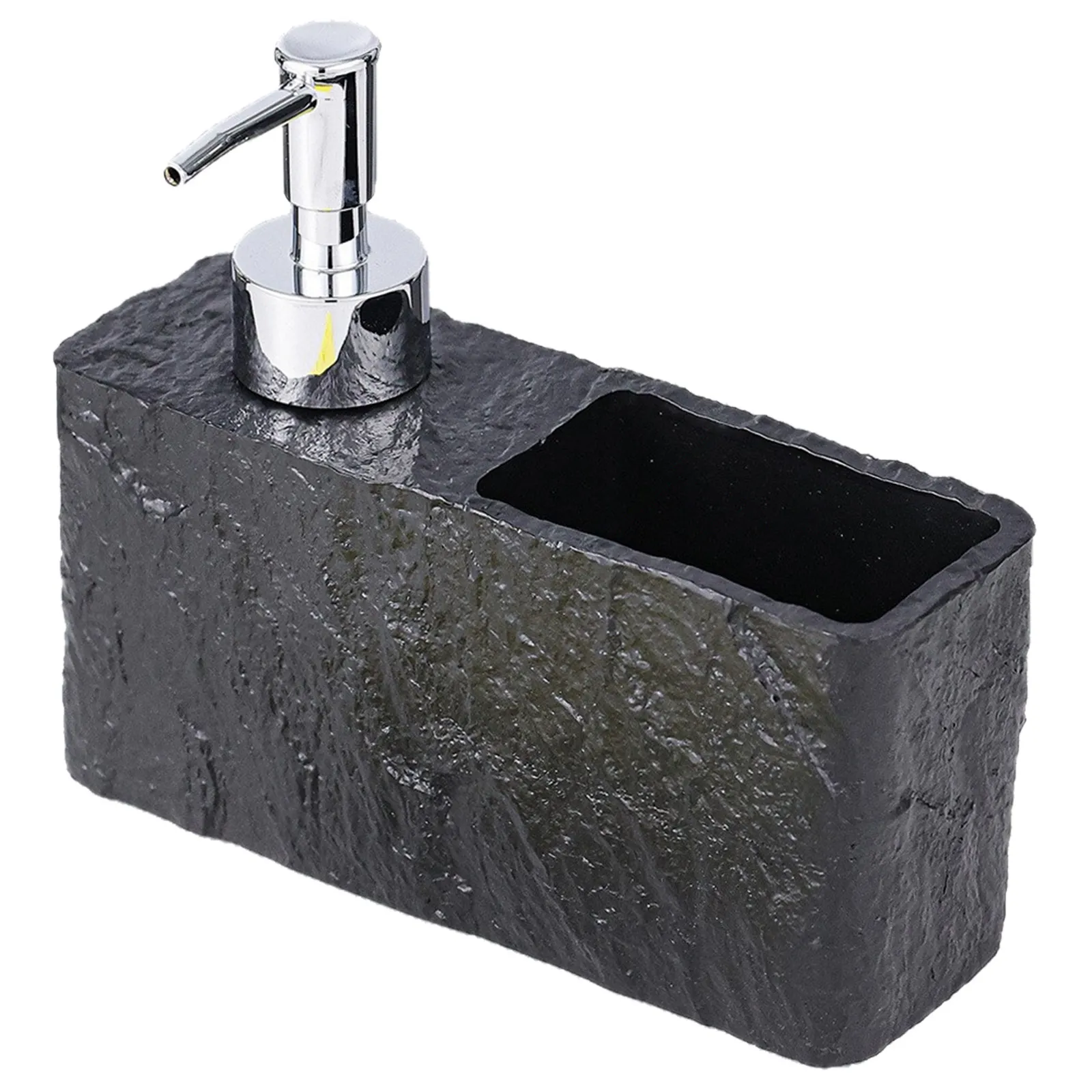 Black Textured Kitchen Soap Dispenser with Sponge Holder – Refillable Liquid Dish Soap Pump Bottle for Countertop Sink