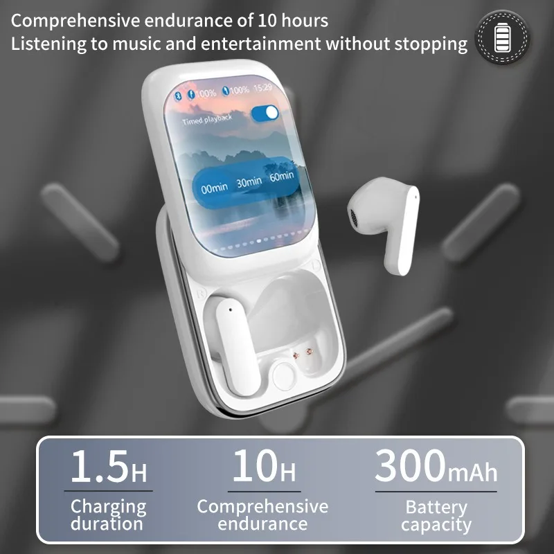 True Wireless Bluetooth Earphones Full Color Touch LCD Screen Long Battery Life Gaming Headset LED Display Wireless Earbuds