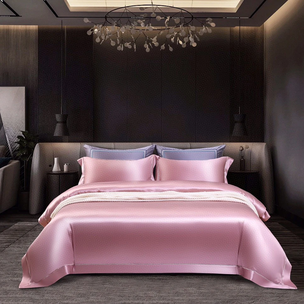 

Wholesale Solid Color 100% Mulberry Silk Quilt Cover Top Luxury Bed Sheet pink Bedding Set