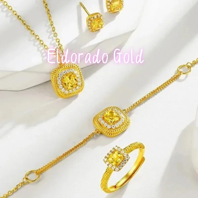 

Eldorado Gold Eldorado Eldorado Luxury 24K 9999 Pure Real Gold Women's Diamond Sugar Pendant Small Sugar Necklace Ring Stud Ear
